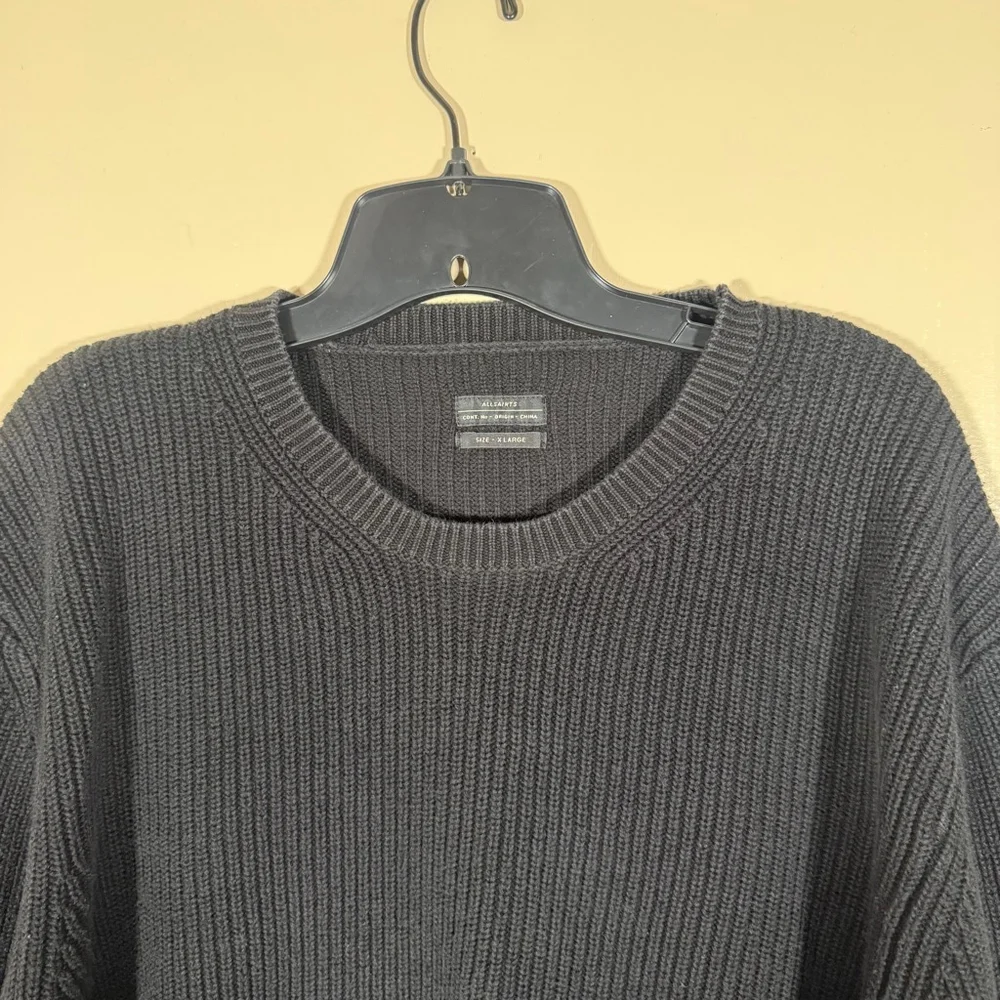 AllSaints Men’s Crewneck Ribbed Heavyweight Sweater XL Black